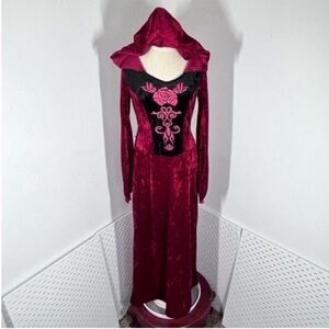 Spirit Halloween Red Velvet Hooded Trumpet Sleeve renaissance Style Dress